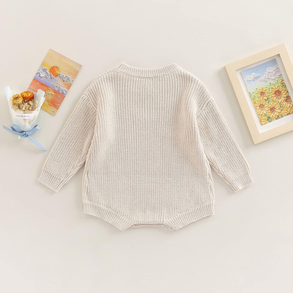 Baby Romper Sweater Embroidery Knit Pullover Warm Sweatshirt Romper Fall Winter Clothes