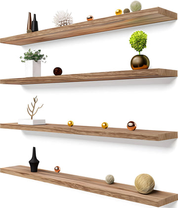 48 Inch Light Wood Floating Shelves for Wall Rustic Wall Shelf Living Room Set of 4