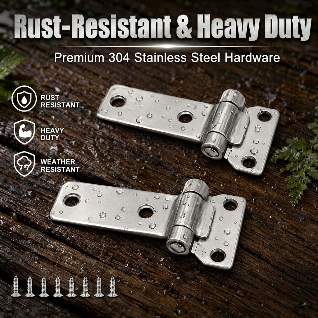 2 Pack 5.4 Inch T-Strap Hinges, 304 Stainless Steel Heavy Duty Tee Gate Hinges with Mounting Screws, Hinge Rust