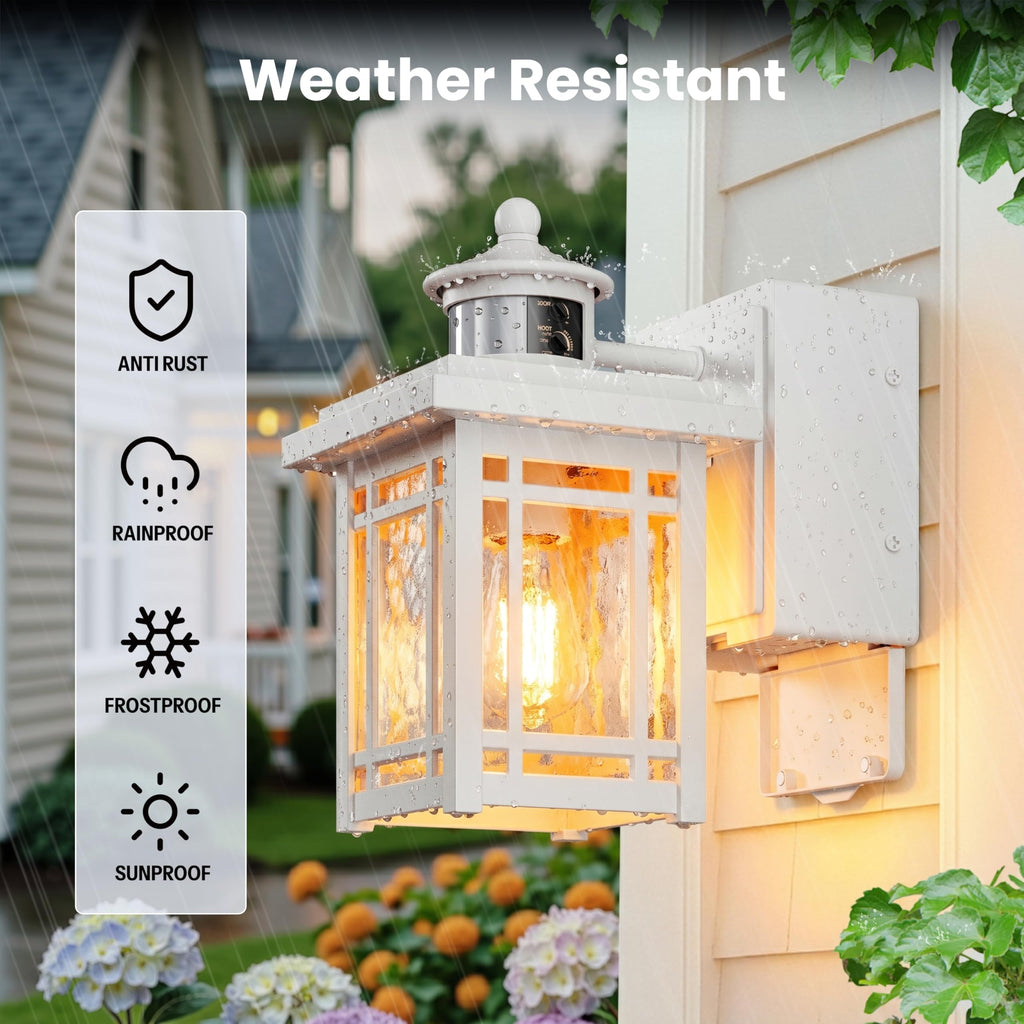 White Outdoor Porch Light with Outlet, 2-Pack Aluminum Front Door Motion Sensor Light, Waterproof Outside Garage
