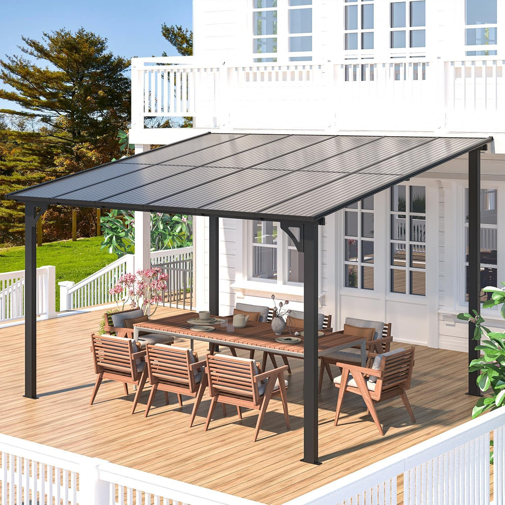 Wall Gazebo12' x 10', Hard Top Gazebos Pergola on Clearance, Outdoor Patio Lean to Gazebo Canopy Awnings and More