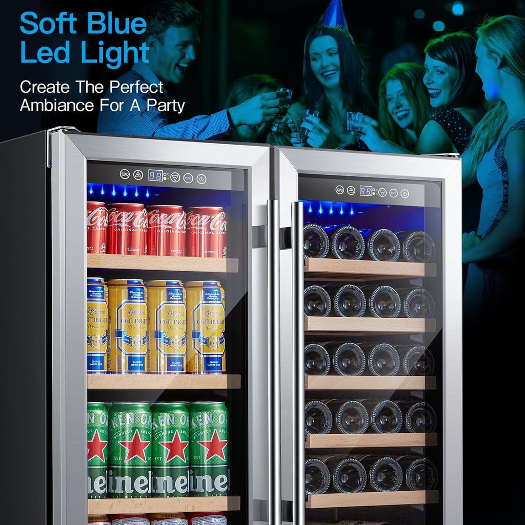 30 Inch Dual Zone Wine and Beverage Cooler,28 Bottles & 110 Cans Wine Fridge,Bui