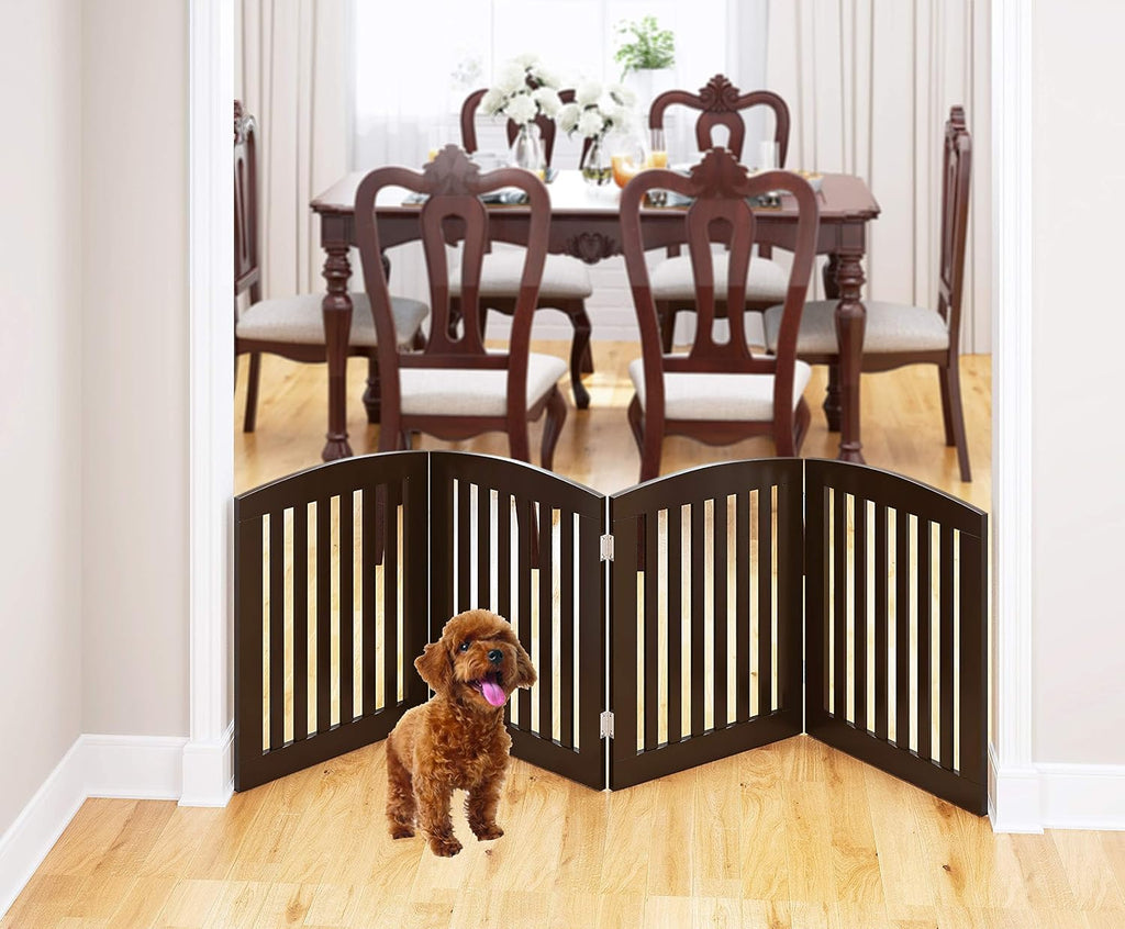 Wooden Freestanding Foldable Pet Gate for Dogs, 24 Inch H, 4 Panels