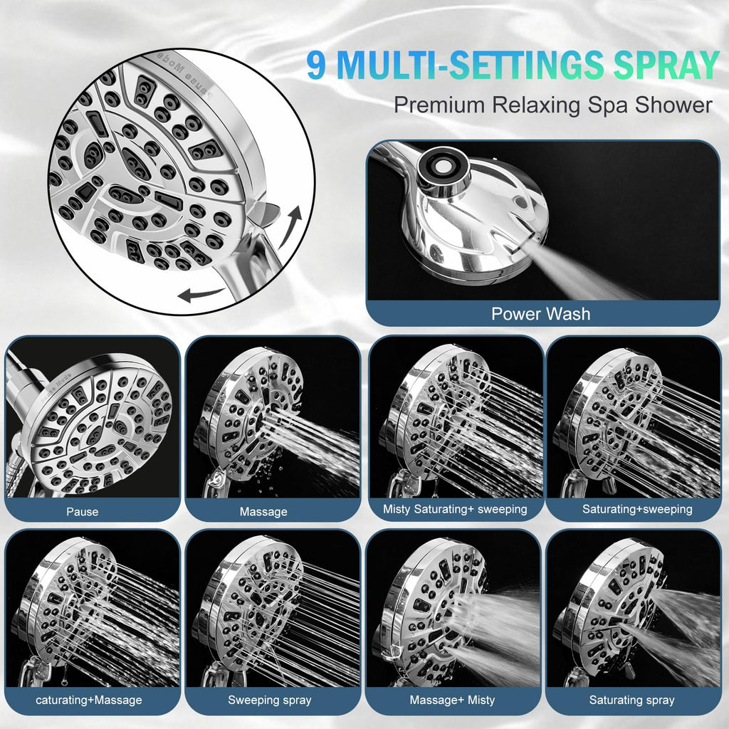 9 Settings High Pressure Magnetic Shower Head with Handheld