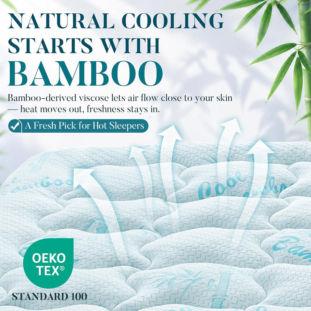 King Mattress Topper, Cooling Gel Memory Foam Topper for Hot Sleepers | Bamboo-Derived Breathable Fabric, Soft