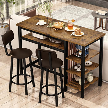 47" Bar Dining Table Set for 2, 3 Piece Bar Table and Chairs Set, Kitchen Counter Height Dining Table Set, Small