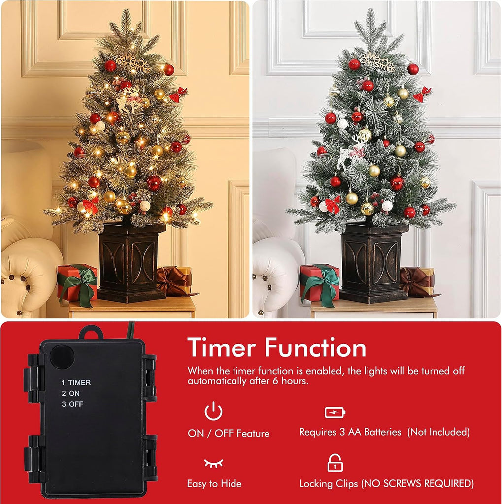 2Set 3FT Prelit Christmas Tree, Artificial Tree with Vintage Base