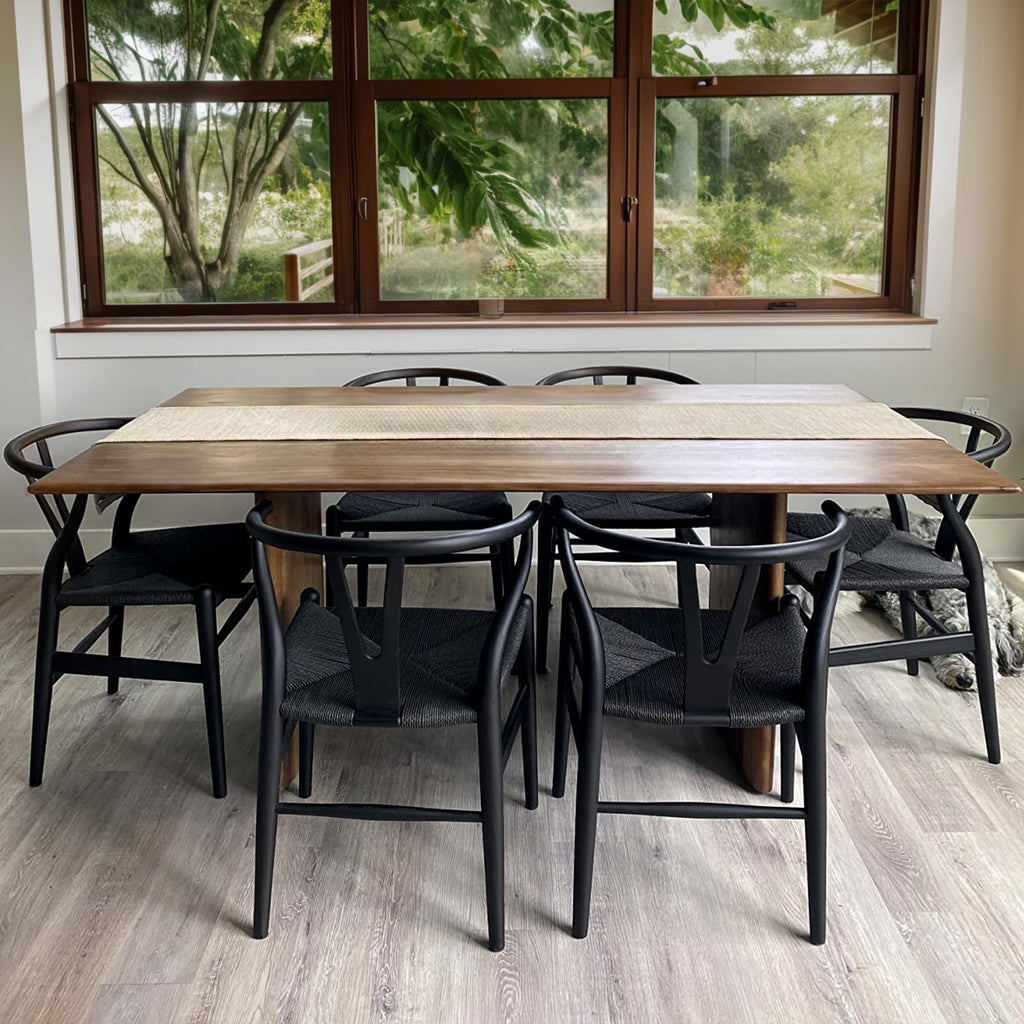 Wishbone Chairs Set of 2, Solid Ash Wood Dining Chairs (Black)