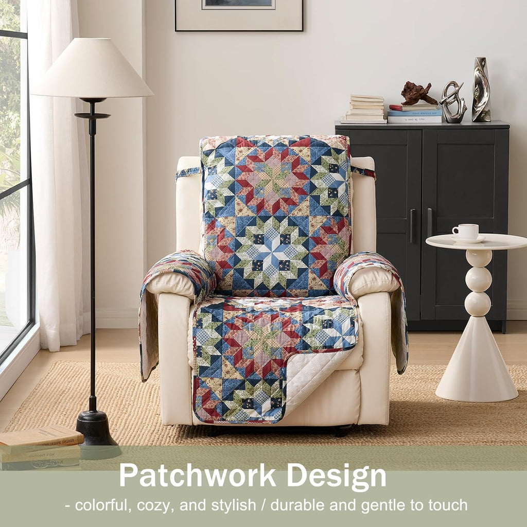 Patchwork Printed Recliner Chair Covers, Soft Quilted Lazy Boy Chair Covers, Pet Friendly Recliner Cover for Sofa