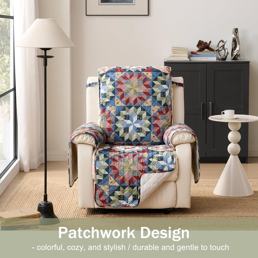 Patchwork Printed Recliner Chair Covers Large Size, Soft Quilted Lazy Boy Chair Covers, Recliner Covers for Dogs