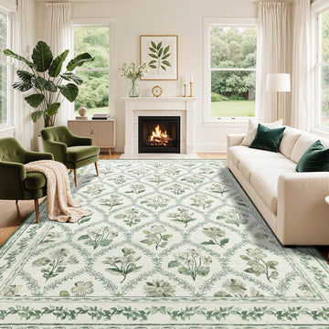 Checkered Rug Area Rugs - Stain Resistant & Non-Slip Backing Vintage Boho Floral Design Rug,Durable &