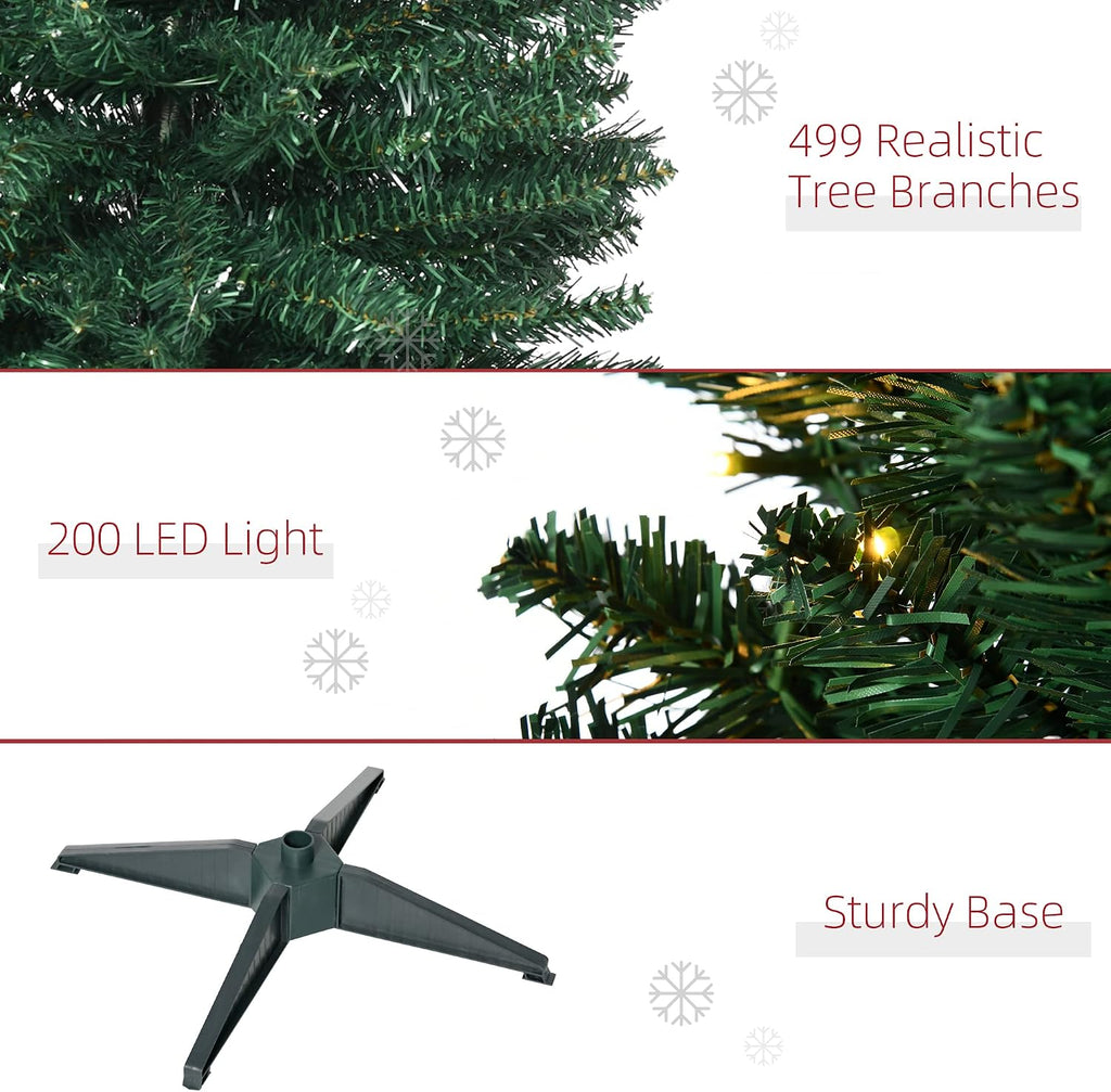 7' Tall Pre-Lit Slim Noble Fir Artificial Pencil Christmas Tree with 200 Warm White LED Lights and 499 Tips, for