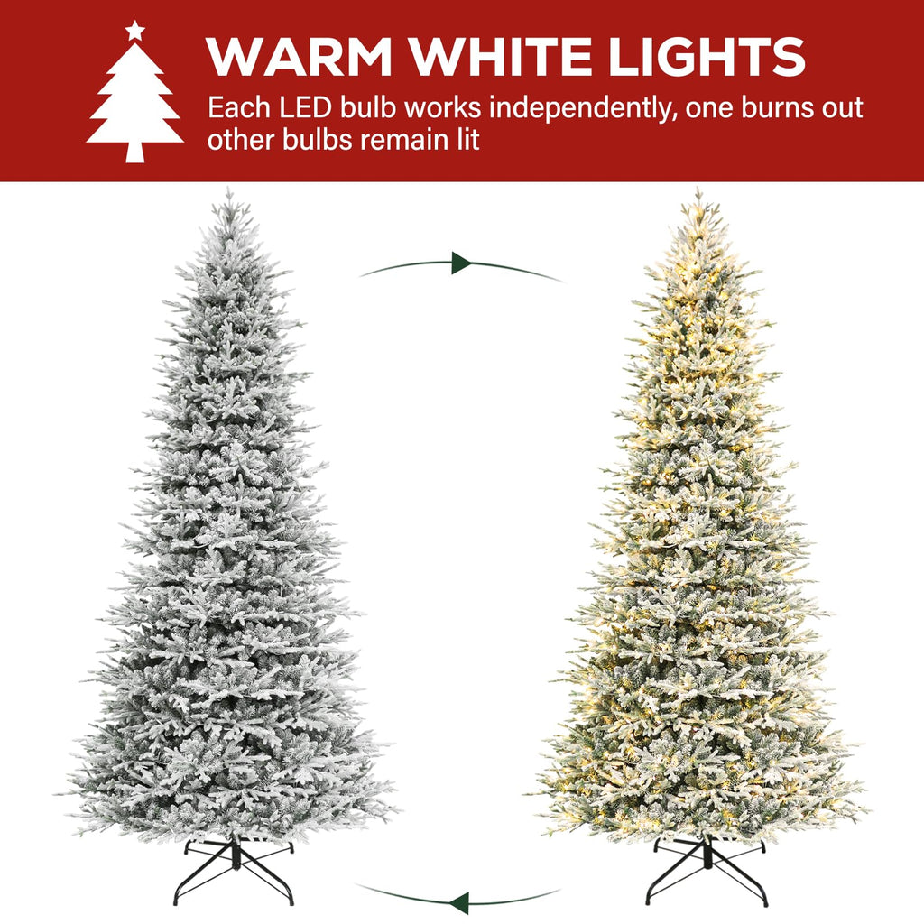 12 ft Prelit Christmas Tree with Realistic Flocked PE Foliage