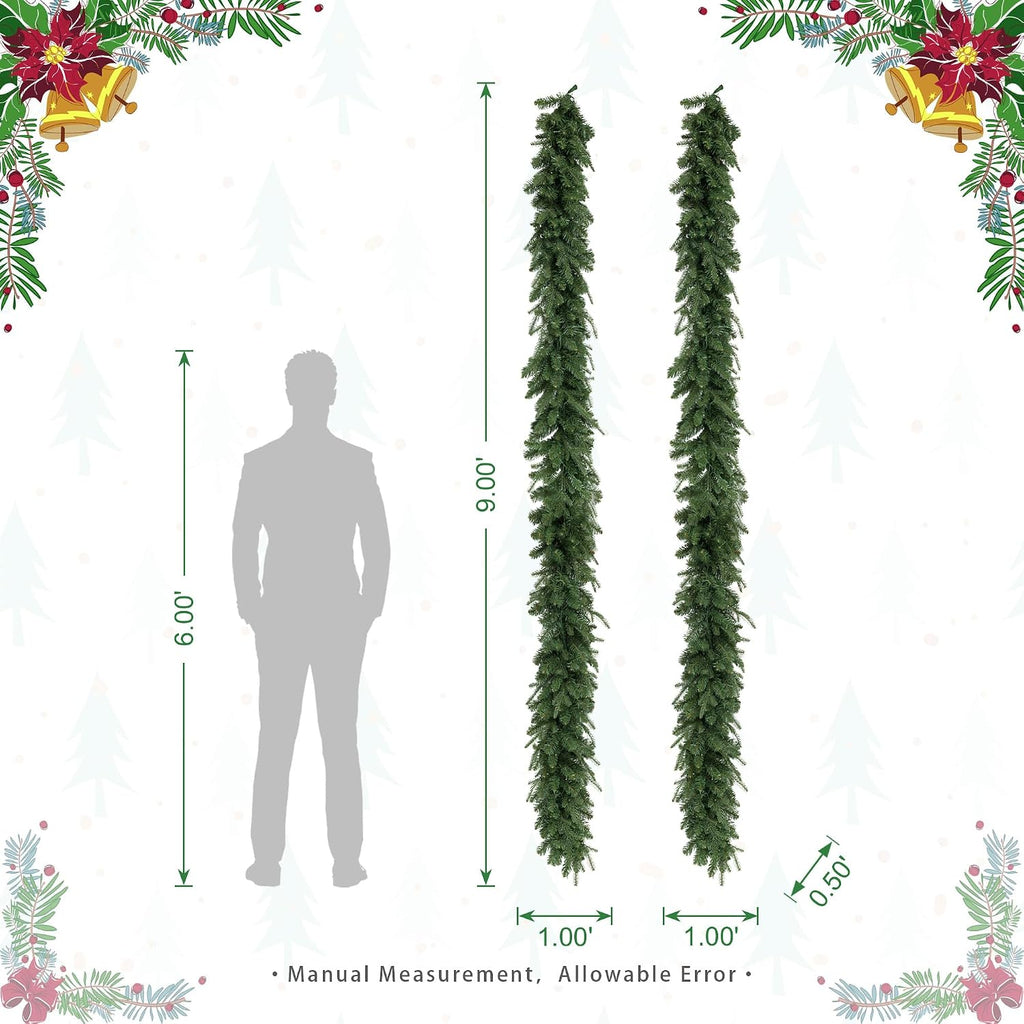 3 Pack 32"D Pre-Lit Artificial Christmas Wreath, Greenery Pine Wreath and Matching Set of 2 9ft Christmas Garlands