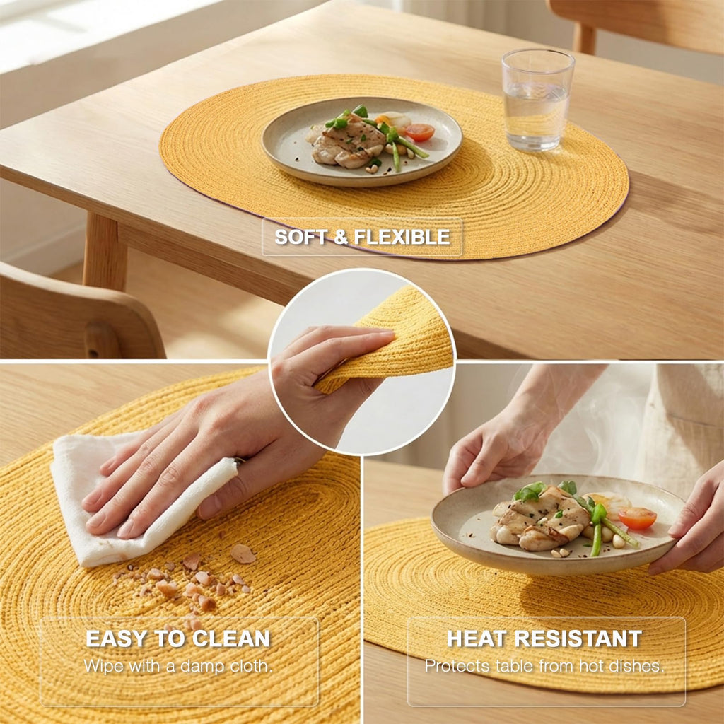 Placemats Set of 4, Woven Oval Braided Dining Table Mats(Mustard Yellow)