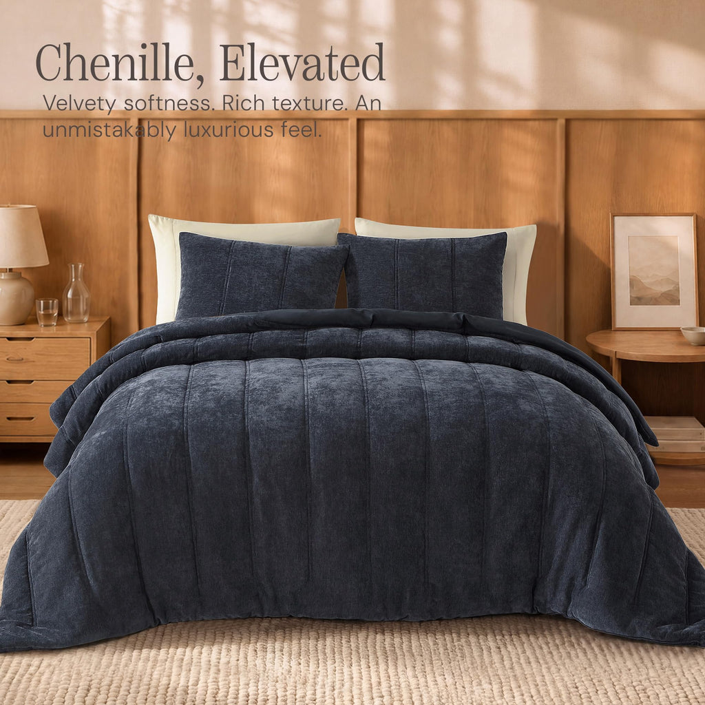 Chenille Full Size Comforter Sets-Cozy Warm Velvet Bedding Set