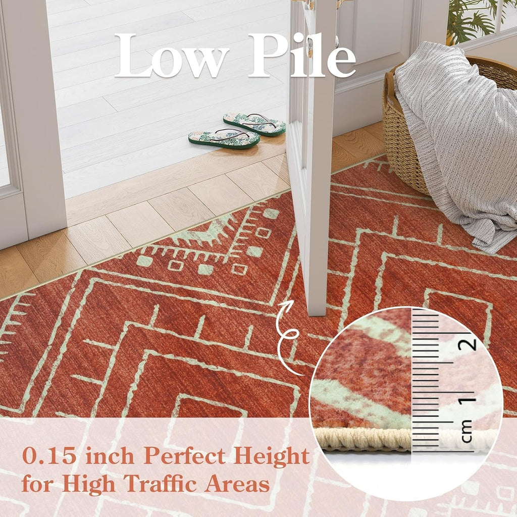 Western 5x7 Area Rug, Washable Orange Rugs Bedroom, Soft Non Slip Moroccan Tribal Rug Geometric Boho Area Rugs