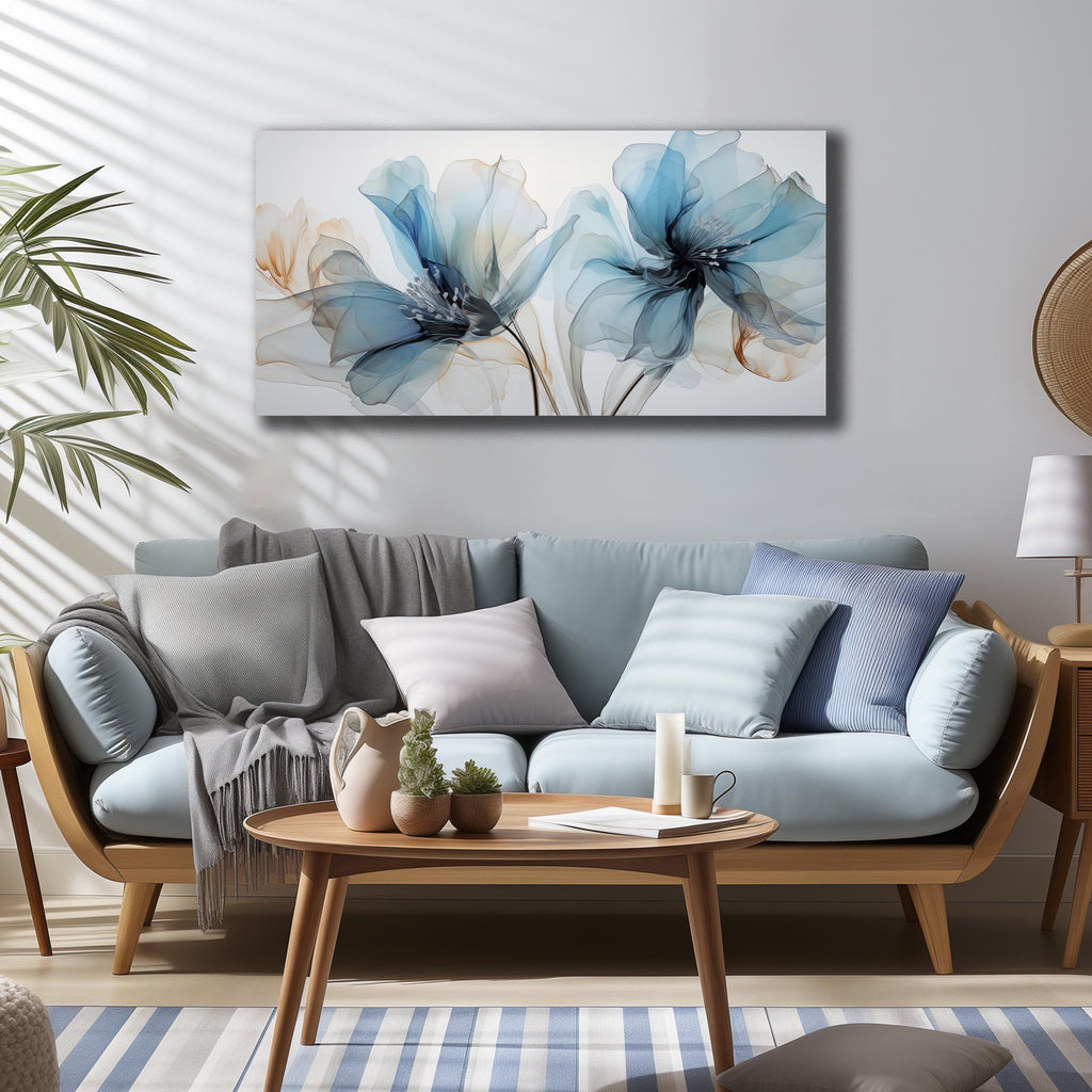 Flower Pictures Wall Decor Blue Canvas Wall Art Women Modern Canvas Wall Art Size 20 x 40 Inch