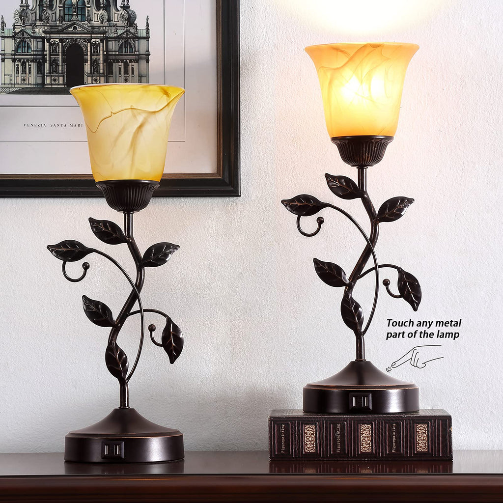 Touch Control Leaf Vintage Table Lamp with 3-Way Dimmable 2 USB C+A Ports