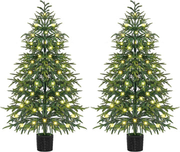4FT Pre-Lit Artificial Christmas Tree 2 Pack, Norfolk Potted Tree