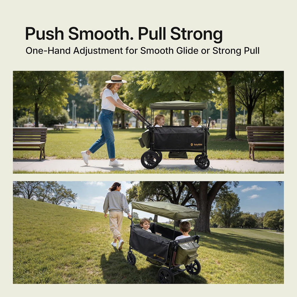 Stroller Wagon for Kids, One-Hand Adjustable Push/Pull Handle
