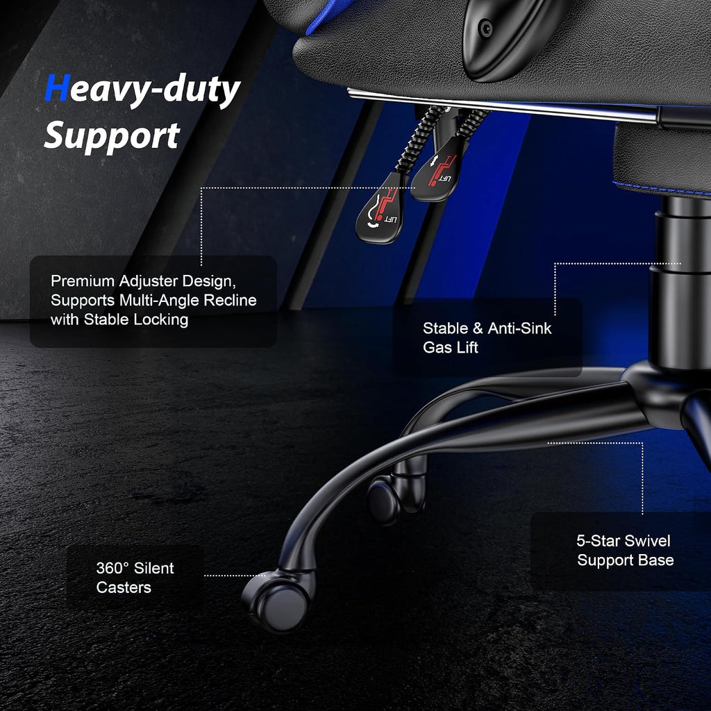 Gaming Chair, Ergonomic Computer Chair with Footrest Lumbar Support, Blue | 400 lbs Adult Chair, High Back, Height