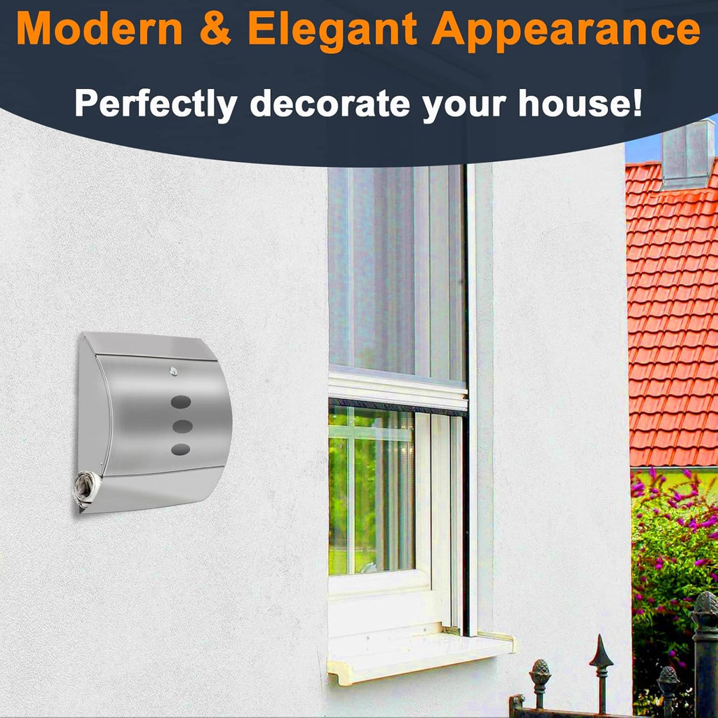 Stainless Steel Mailbox, Large Capacity Wall-Mount Mailbox, Locking Mailbox with Key Lock