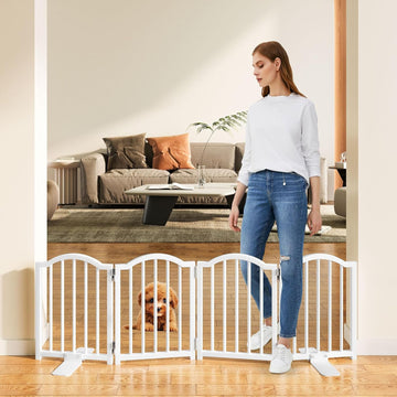 Short Dog Gate Indoor, 16" High Freestanding Small Dog Door Gates with Support Feet, Expands Up to 48'' Wide Foldable