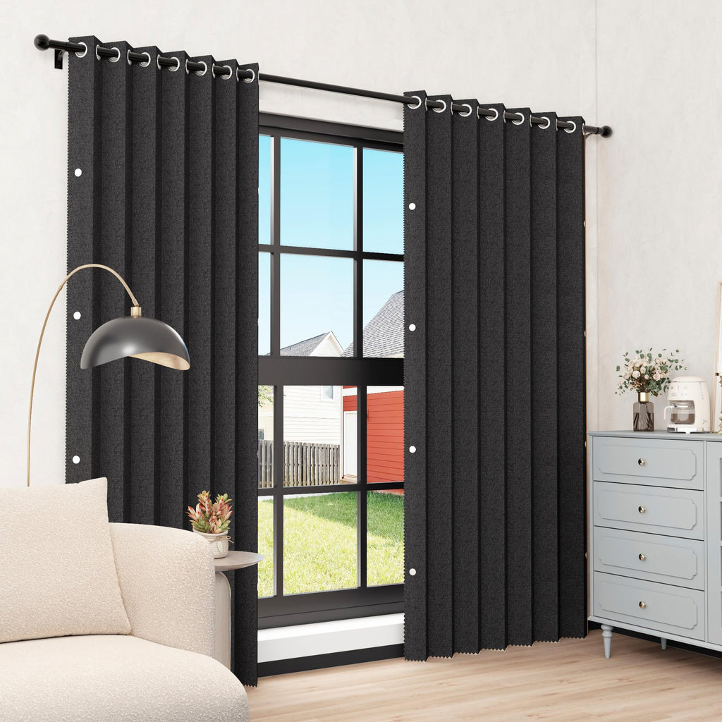 52 W x 84 L Inch Full Blackout Pinch Pleat Curtain Faux Linen Drape with Tieback, Room Darkening Energy Saving Window
