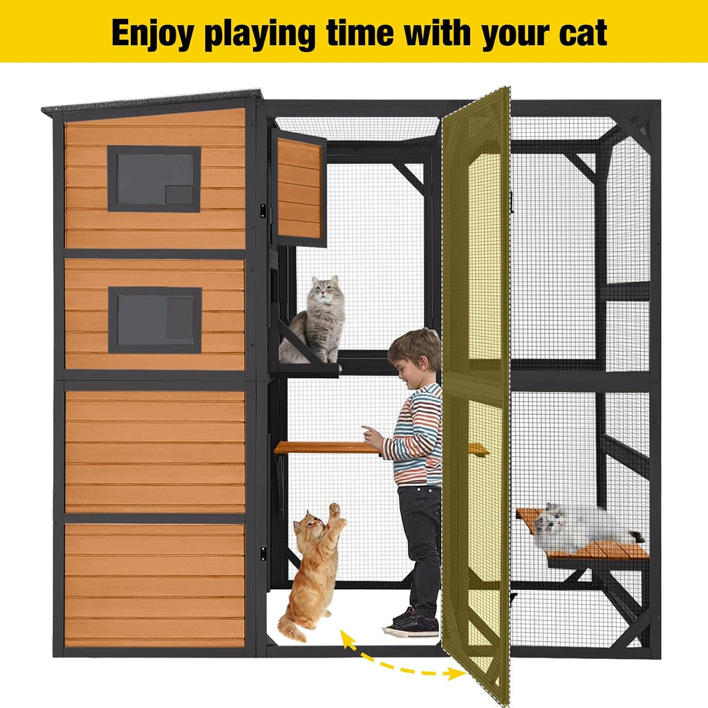 Large Catio Outdoor Cat Enclosure 4 Tiers Cat House with Weatherproof Roof