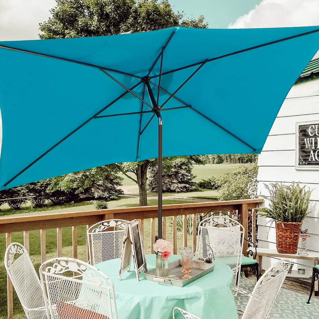 10' Rectangular Patio Umbrella Outdoor Market Table Umbrella with Push Button Tilt and Crank (Cerulean)