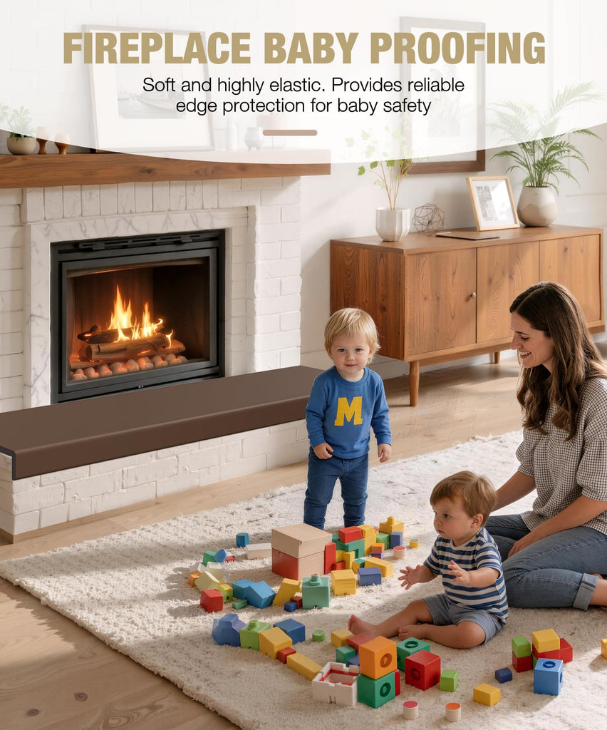Fireplace Baby Proofing 80'', Soft Seat Hearth Cushion for BabyProof, Brown