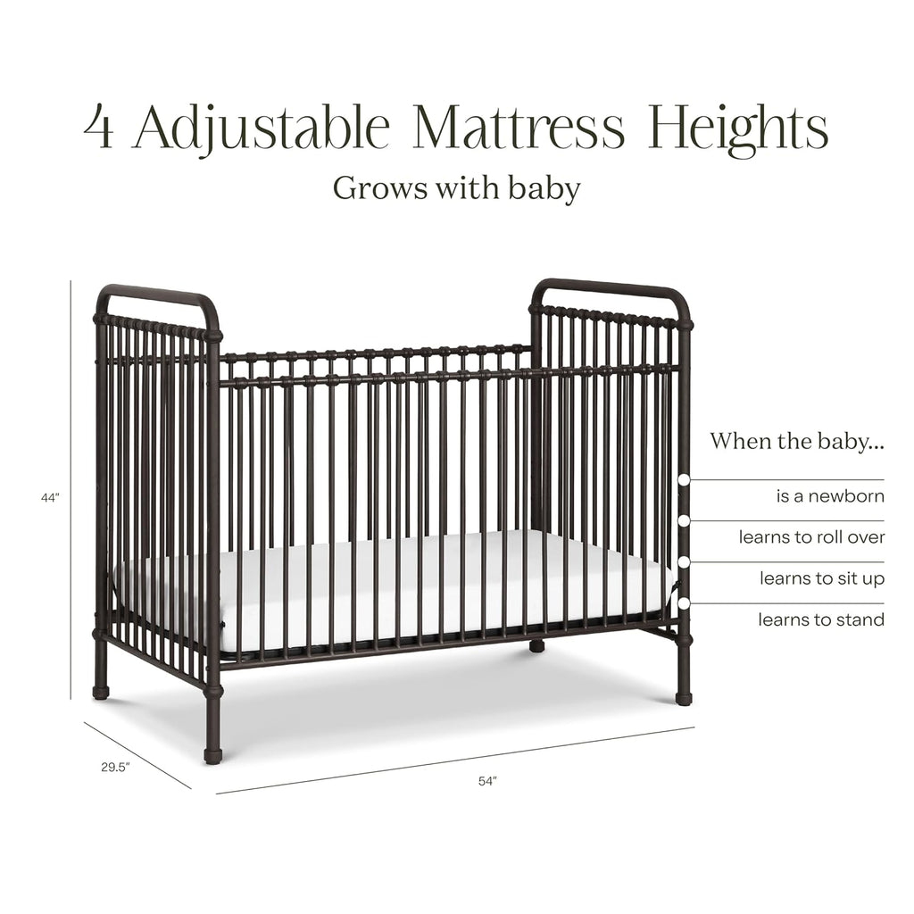 Abigail 3-in-1 Convertible Metal Crib in Vintage Iron, Greenguard Gold Certified | GREENGUARD Gold Certified