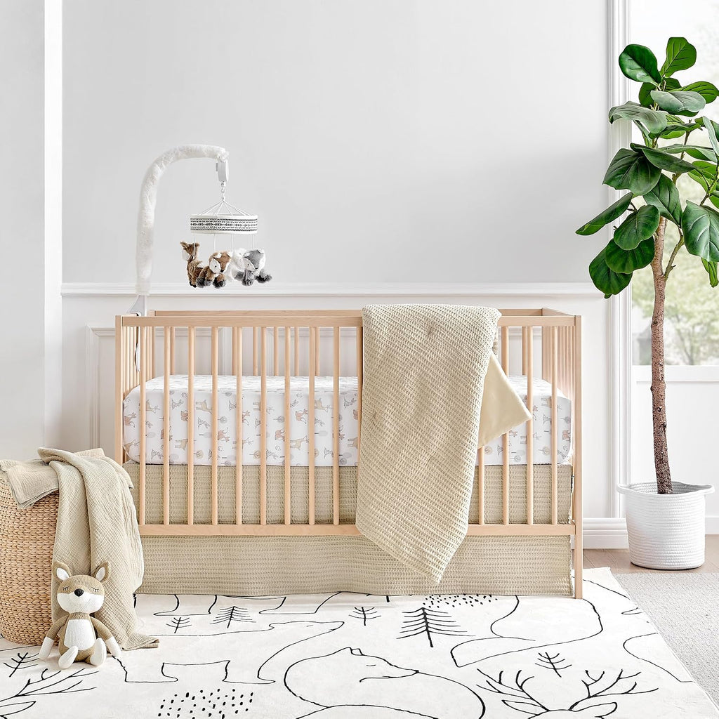 Baby - Mills Waffle Crib Bed Set - Baby Nursery Set - Taupe - Taupe Textured Waffle - 4 Piece Set Includes Quilt