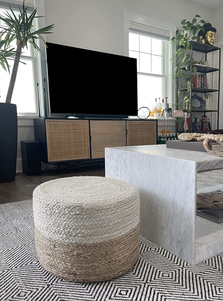 Pouf Ottoman 100% Jute Pouffe Natural Ivory (20"x20"x20")