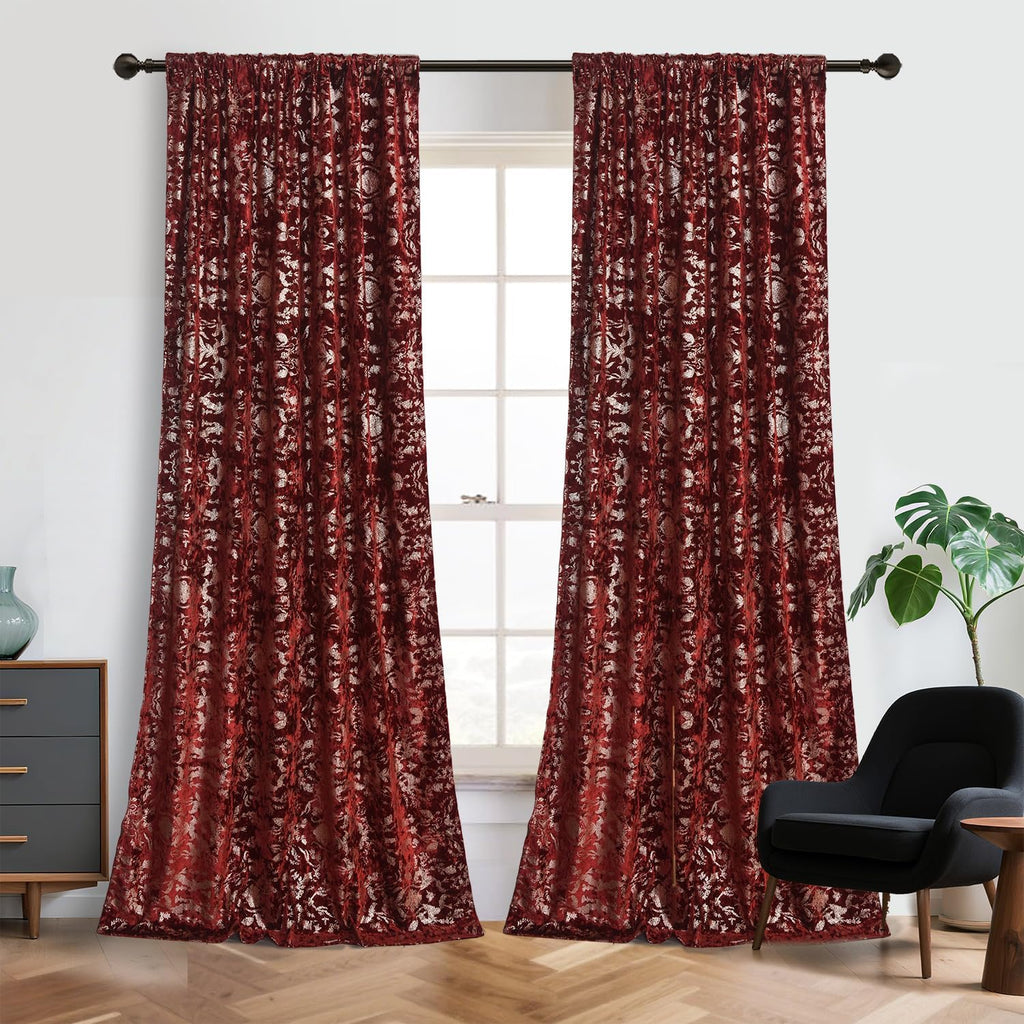 Luxury Velvet Gold Foil Print Navy Shiny Curtains 96 inches Long Back Tab Thick Thermal Insulated Window Drapes , W52