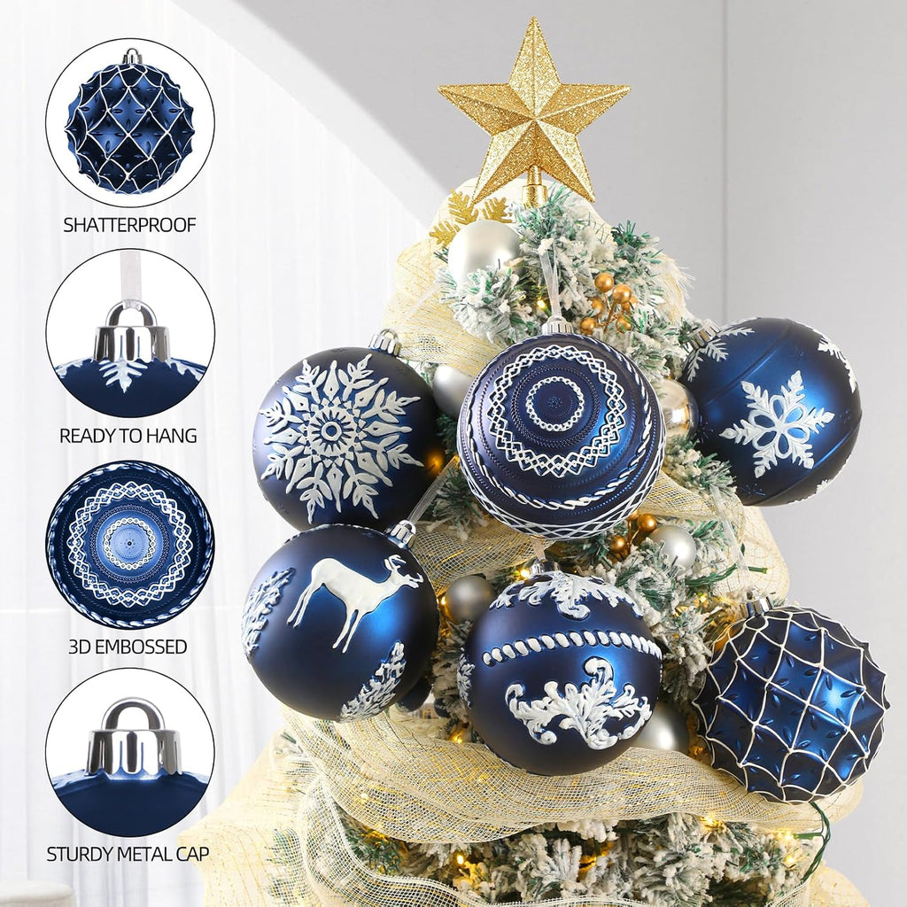6 PCS 6" Large Christmas Balls Ornaments, Xmas Tree Hanging Decorations Outdoor, Shatterproof Christmas Bulb Ornament
