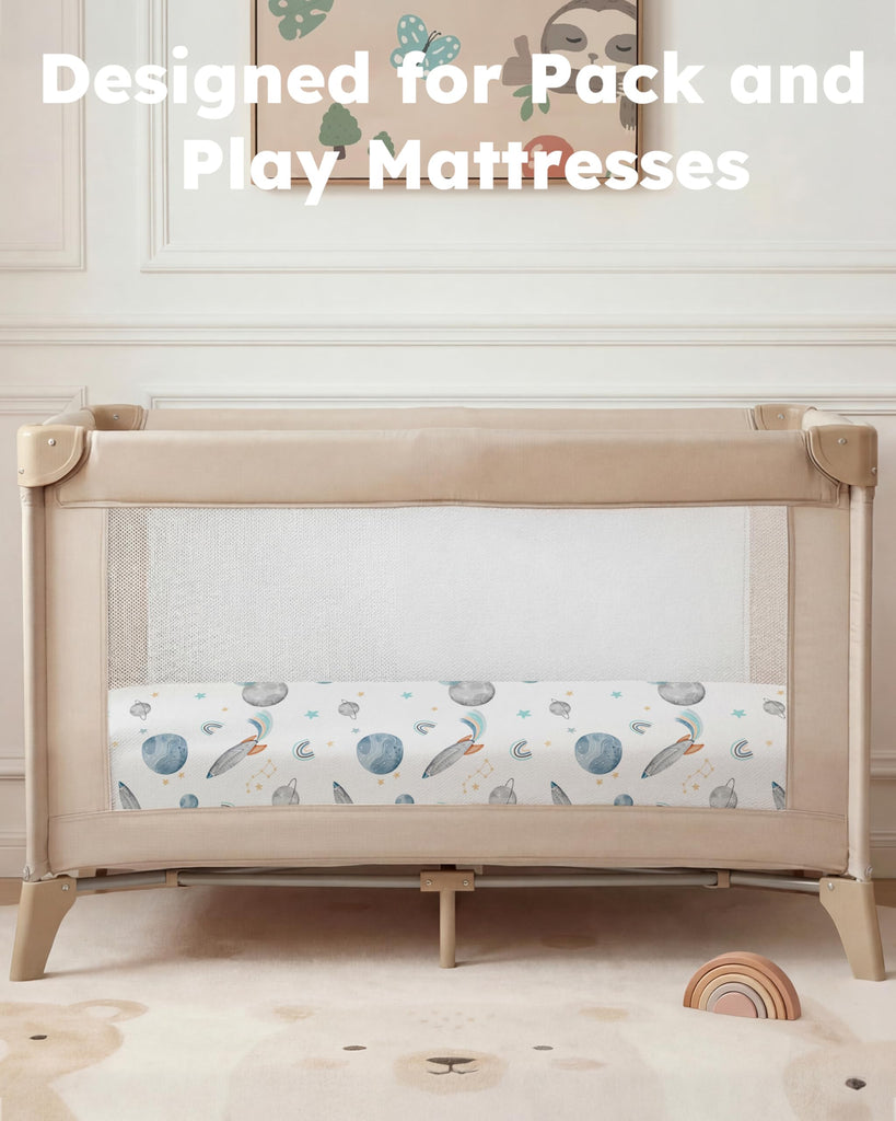 Pack and Play Sheets for Boys Girls, 38" x 26" Mini Crib Sheets Fitted for Pack n Play Mattress, Soft Breathable