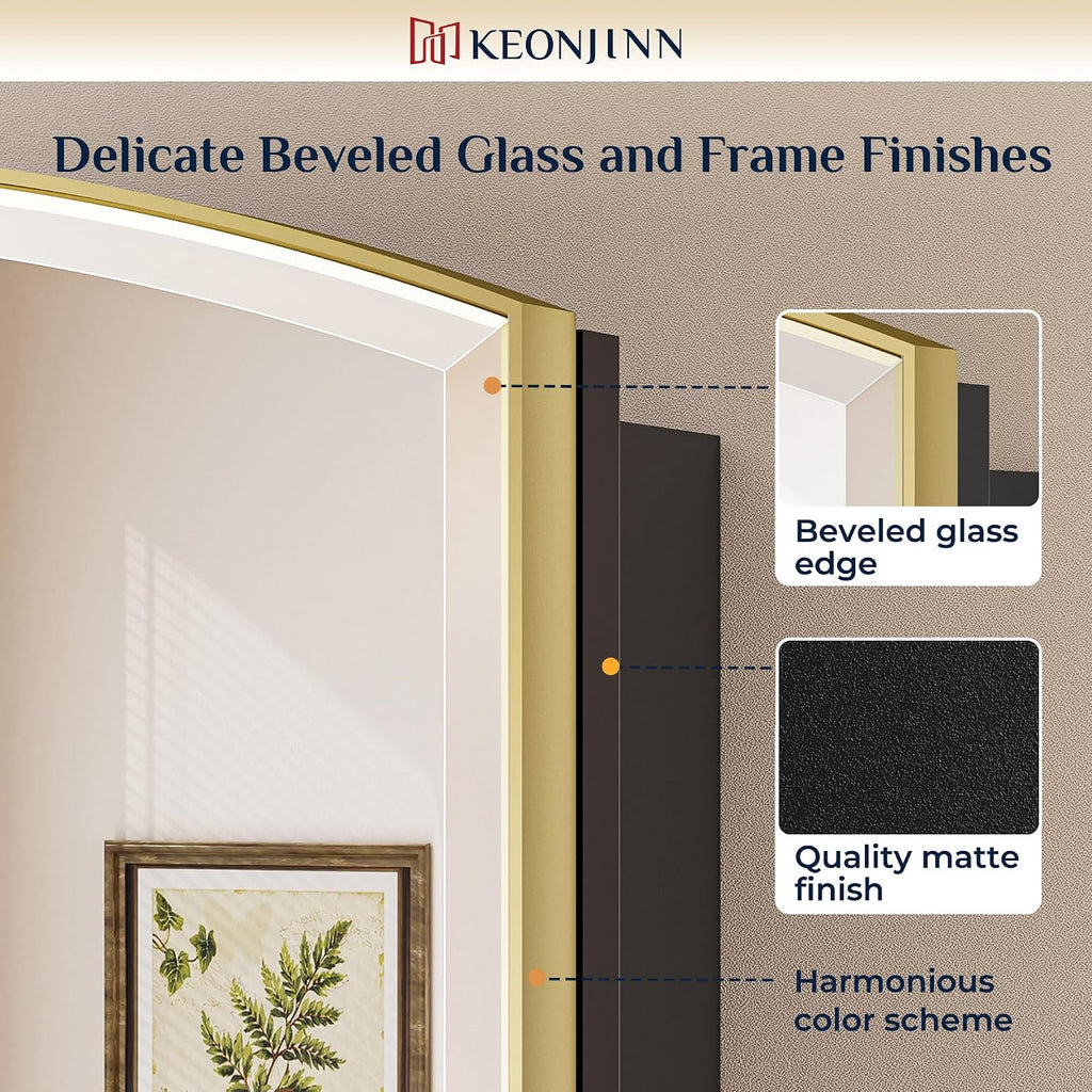 Gold Medicine Cabinet Mirror 16" x 26", Metal Framed | Adjustable Shelves, Different Curved Frame Design, Wall Mirror