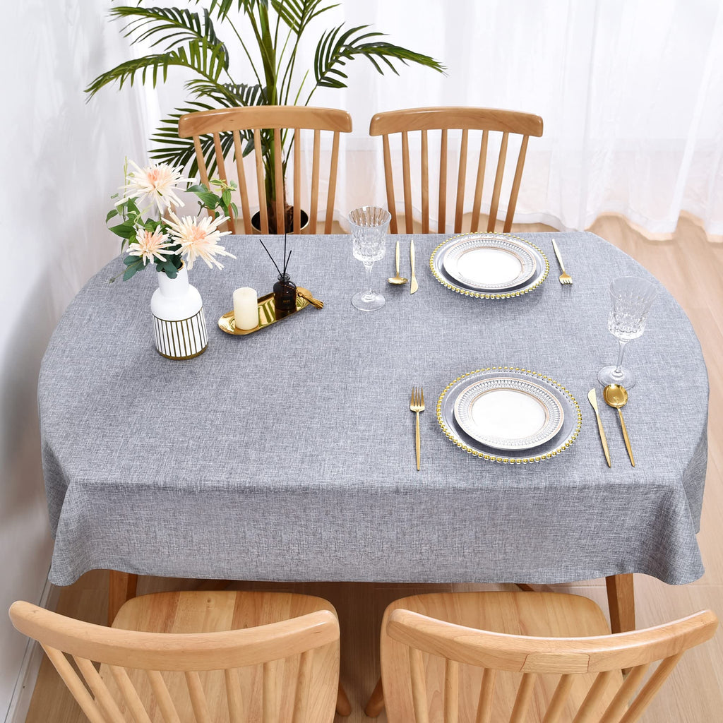 Faux Linen Oval Tablecloth 60 x 102 Inch Grey Table Cloths
