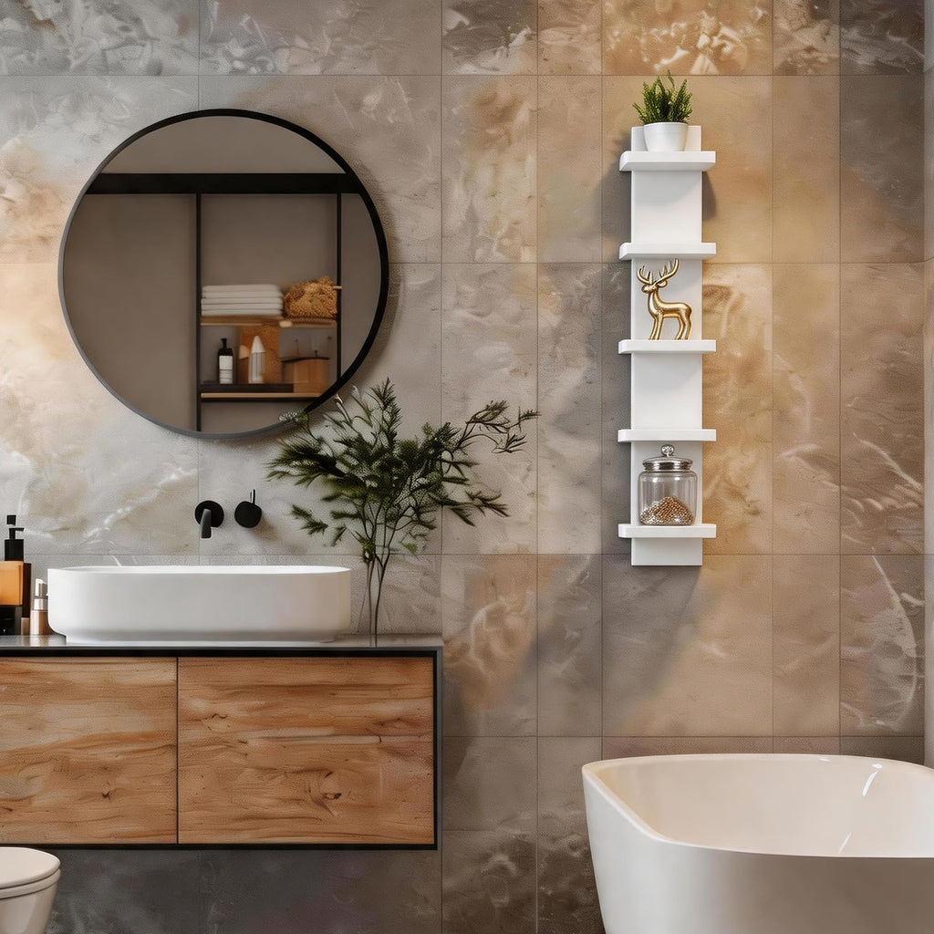 5 Tier Wall Shelf Unit, Small White Vertical Floating Shelf
