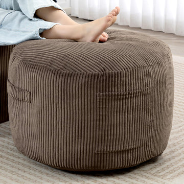 Round Stuffed Pouf Ottoman (Brown, 26" D x 26" W x 18" H)