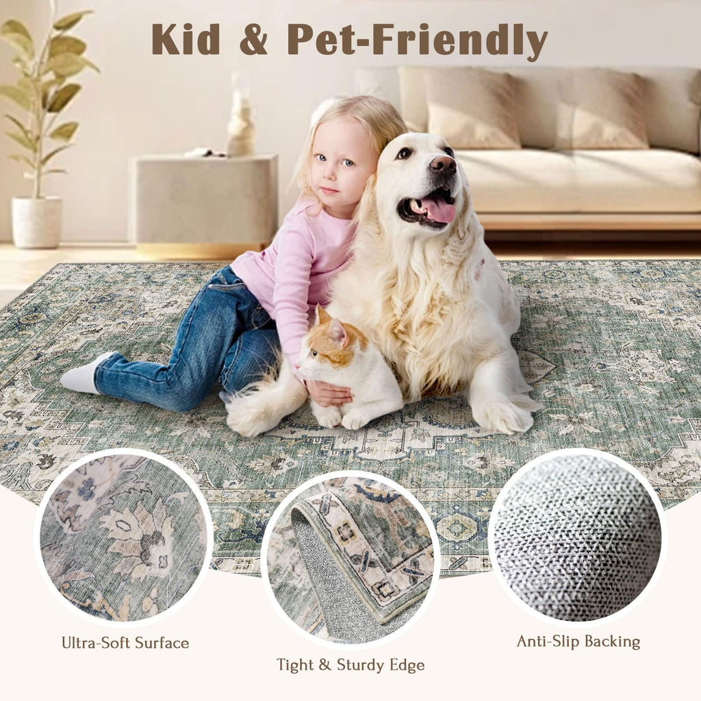 Washable Hallway Runner Rug - Long Non-Slip Sage Green