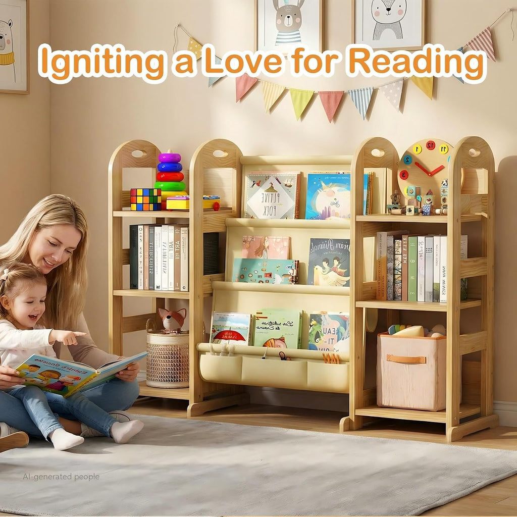 Kids Bookshelf and Toy Storage Organizer, Wood Book Shelf for Kids Rooms | Book Rack for Kids Room, Nursery