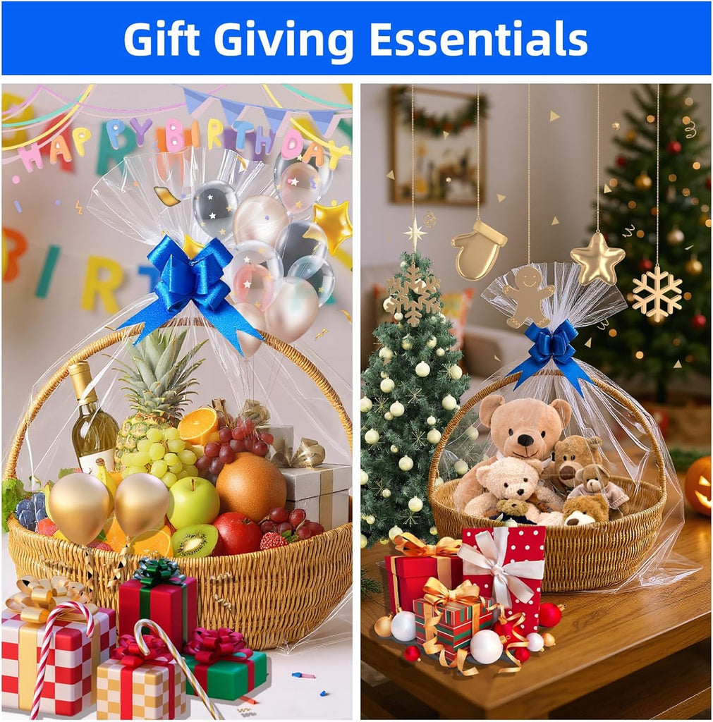 7 Pcs 50"x60" Cellophane Bags for Gift Basket Wrap With Bows