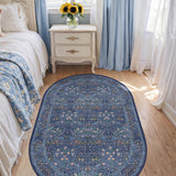 Vintage Dark Blue Oval Area Rug 3x5