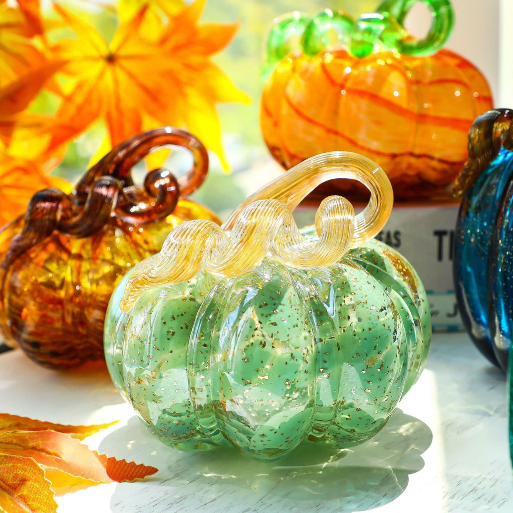 5 Inch Hand-blown Glass Pumpkin for Decorating, Crystal Pumpkin Fall Decor