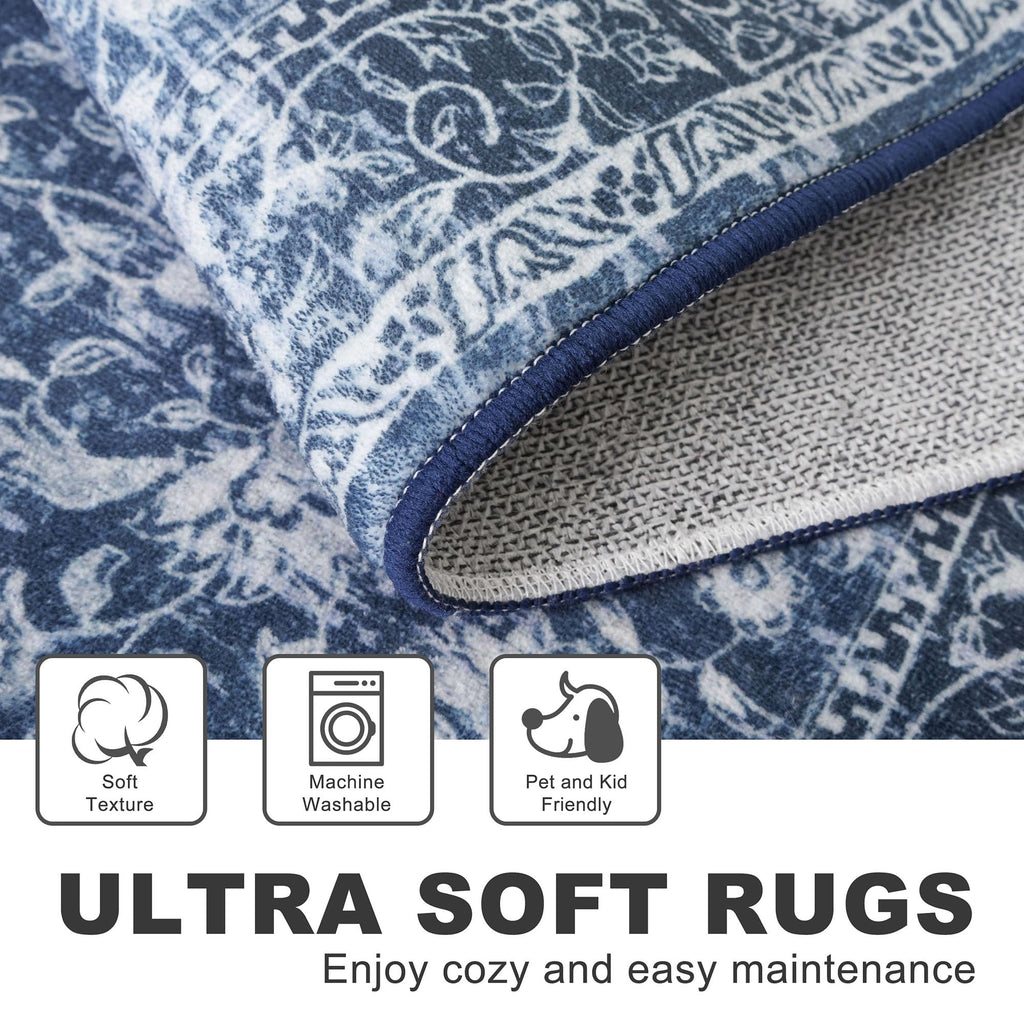 Hallway Runner 2x7 Washable Runner Rug Non-Slip Kitchen Rug, Blue