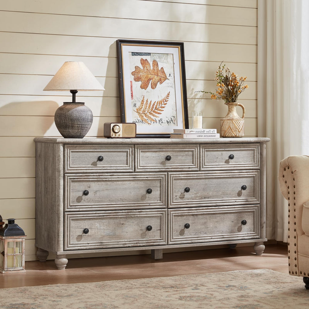 Farmhouse Dressers & Night Stand Set of 4, Wood 54" Wide Dresser & 43.5"Tall Chest of Drawers, 18" with Charging