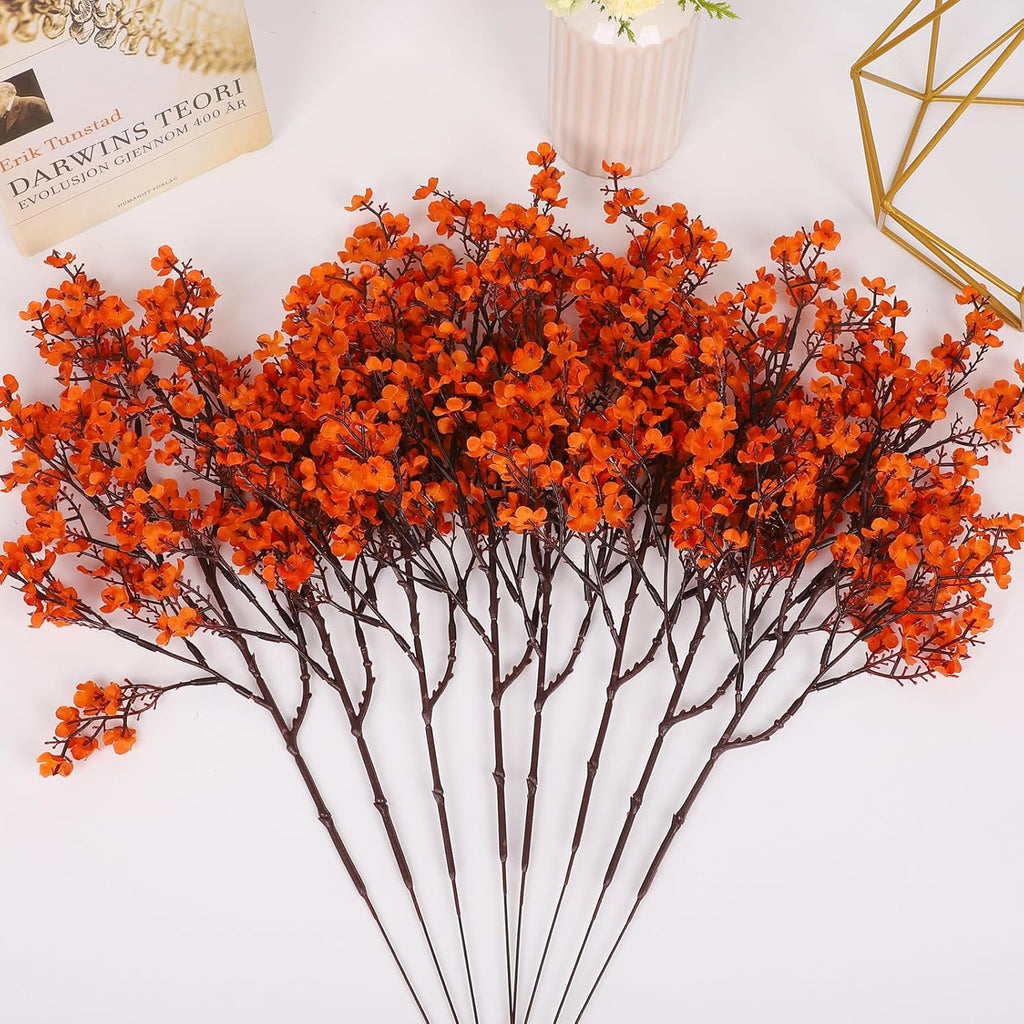 Artificial Fall Flowers Real Touch Babys Breath Fake Orange Flowers - Set of 8
